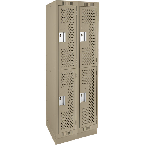 Clean Line Lockers, 2 -tier, Bank of 2, 24" x 18" x 76", Steel, Beige, Rivet (Assembled), Perforated Consource