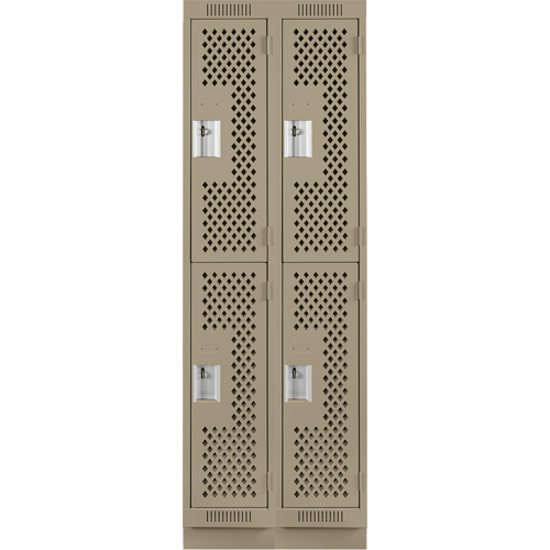 Clean Line Lockers, 2 -tier, Bank of 2, 24" x 18" x 76", Steel, Beige, Rivet (Assembled), Perforated Consource