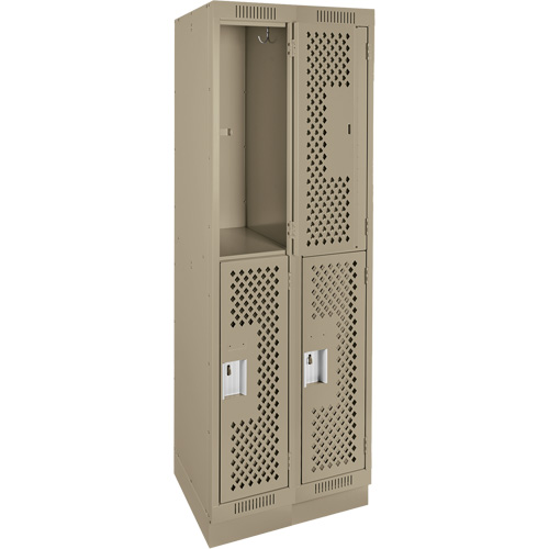 Clean Line Lockers, 2 -tier, Bank of 2, 24" x 18" x 76", Steel, Beige, Rivet (Assembled), Perforated Consource
