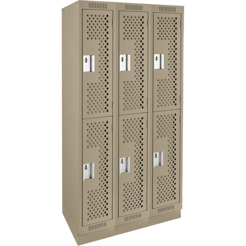 Clean Line Lockers, 2 -tier, Bank of 3, 36" x 18" x 76", Steel, Beige, Rivet (Assembled), Perforated Consource