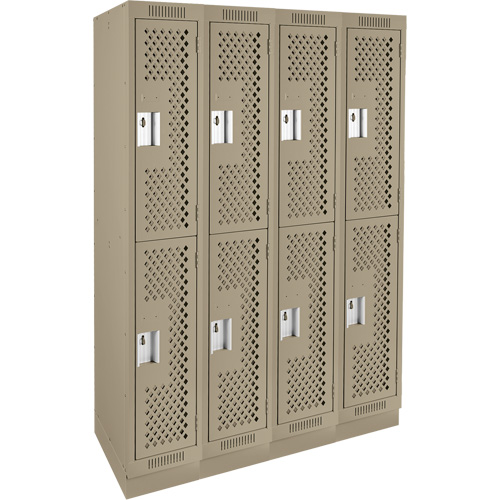 Clean Line Lockers, 2 -tier, Bank of 4, 48" x 18" x 76", Steel, Beige, Rivet (Assembled), Perforated Consource
