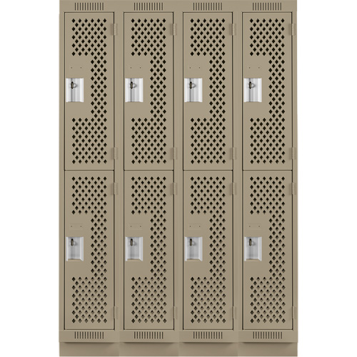 Clean Line Lockers, 2 -tier, Bank of 4, 48" x 18" x 76", Steel, Beige, Rivet (Assembled), Perforated Consource