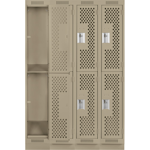 Clean Line Lockers, 2 -tier, Bank of 4, 48" x 18" x 76", Steel, Beige, Rivet (Assembled), Perforated Consource