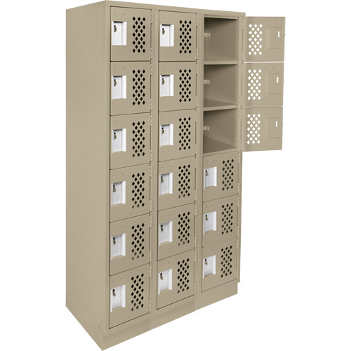 Assembled Lockerettes Clean Line Perforated Economy Lockers, 6 -tier, Bank of 3, 18" x 72" x 12", Steel Consource