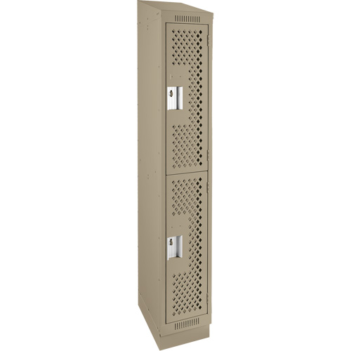 Clean Line Lockers, 2 -tier, 12" x 15" x 82", Steel, Beige, Rivet (Assembled), Perforated Consource