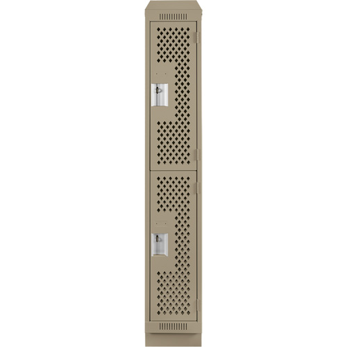 Clean Line Lockers, 2 -tier, 12" x 15" x 82", Steel, Beige, Rivet (Assembled), Perforated Consource