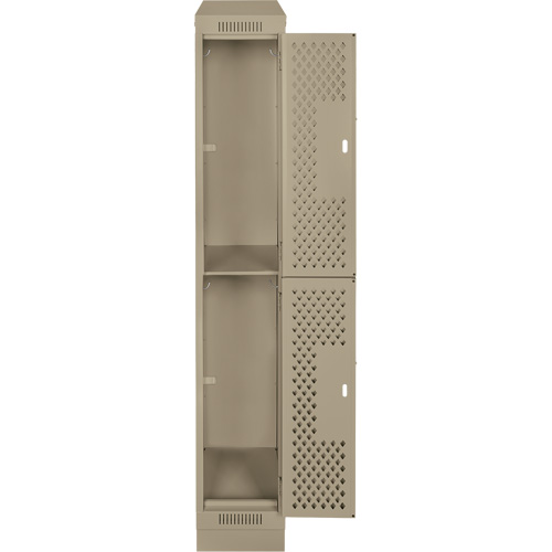Clean Line Lockers, 2 -tier, 12" x 15" x 82", Steel, Beige, Rivet (Assembled), Perforated Consource