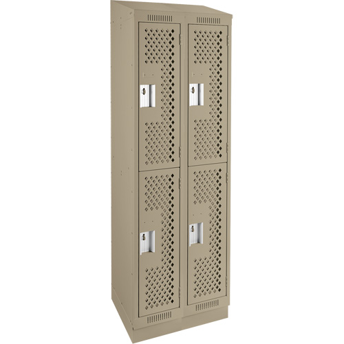Clean Line Lockers, 2 -tier, Bank of 2, 24" x 18" x 82", Steel, Beige, Rivet (Assembled), Perforated Consource