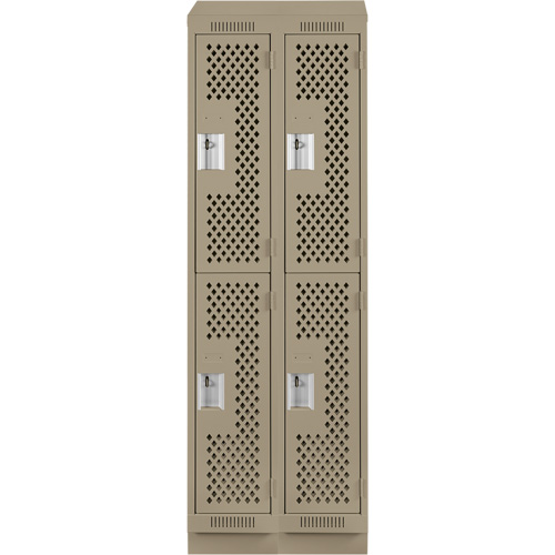 Clean Line Lockers, 2 -tier, Bank of 2, 24" x 18" x 82", Steel, Beige, Rivet (Assembled), Perforated Consource