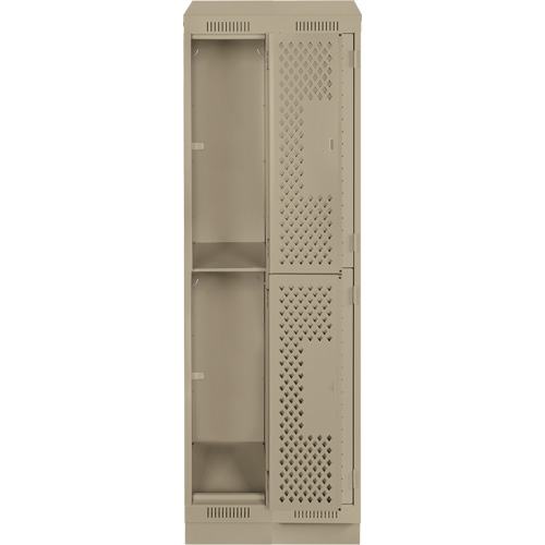 Clean Line Lockers, 2 -tier, Bank of 2, 24" x 18" x 82", Steel, Beige, Rivet (Assembled), Perforated Consource