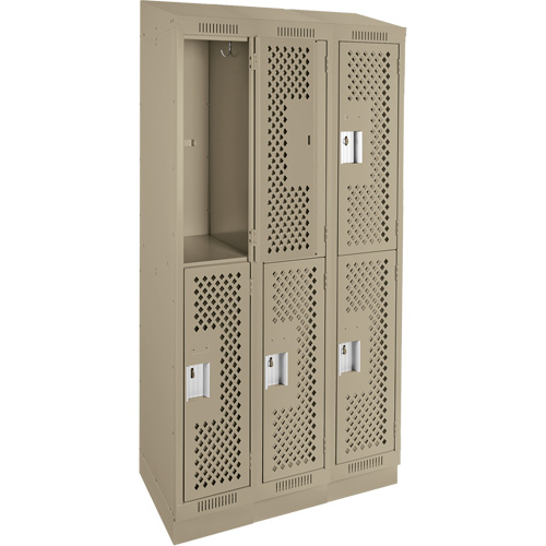 Clean Line Lockers, 2 -tier, Bank of 3, 36" x 15" x 82", Steel, Beige, Rivet (Assembled), Perforated Consource