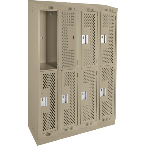 Clean Line Lockers, 2 -tier, Bank of 4, 48" x 15" x 82", Steel, Beige, Rivet (Assembled), Perforated Consource