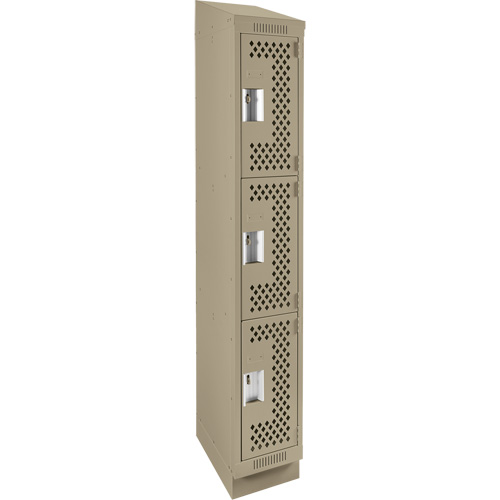 Casiers Clean Line, 3 niveaux, 12" x 15" x 82", Acier, Beige, Rivet (assembl&eacute;), Perfor&eacute; Consource