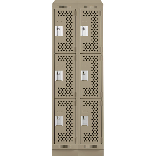 Clean Line Lockers, 3 -tier, Bank of 2, 24" x 15" x 82", Steel, Beige, Rivet (Assembled), Perforated Consource