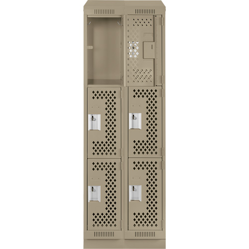 Clean Line Lockers, 3 -tier, Bank of 2, 24" x 15" x 82", Steel, Beige, Rivet (Assembled), Perforated Consource
