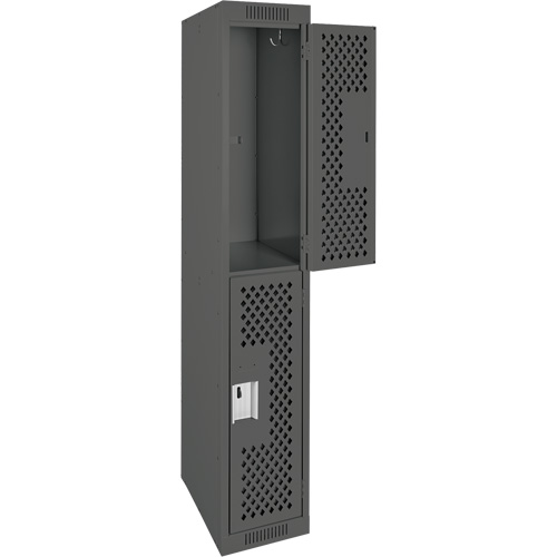 Clean Line Lockers, 2 -tier, 12" x 15" x 72", Steel, Charcoal, Rivet (Assembled), Perforated Consource
