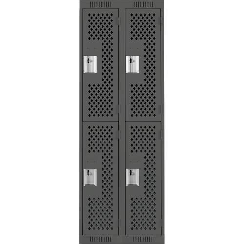 Clean Line Lockers, 2 -tier, Bank of 2, 24" x 15" x 72", Steel, Charcoal, Rivet (Assembled), Perforated Consource