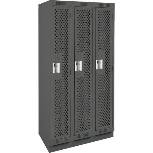 Clean Line Lockers, Bank of 3, 36" x 18" x 76", Steel, Charcoal, Rivet (Assembled), Perforated Consource