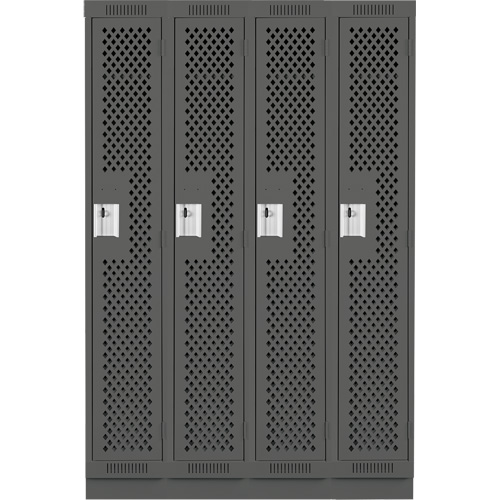 Clean Line Lockers, Bank of 4, 48" x 18" x 76", Steel, Charcoal, Rivet (Assembled), Perforated Consource