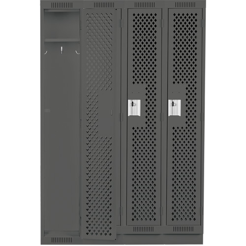 Clean Line Lockers, Bank of 4, 48" x 18" x 76", Steel, Charcoal, Rivet (Assembled), Perforated Consource