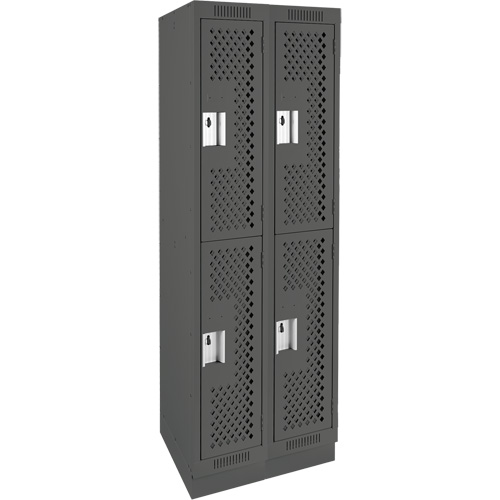 Clean Line Lockers, 2 -tier, Bank of 2, 24" x 18" x 76", Steel, Charcoal, Rivet (Assembled), Perforated Consource