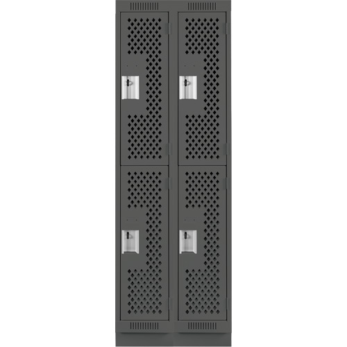 Clean Line Lockers, 2 -tier, Bank of 2, 24" x 18" x 76", Steel, Charcoal, Rivet (Assembled), Perforated Consource