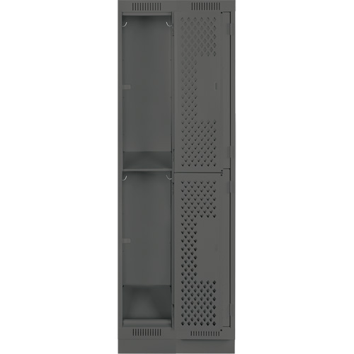 Clean Line Lockers, 2 -tier, Bank of 2, 24" x 18" x 76", Steel, Charcoal, Rivet (Assembled), Perforated Consource