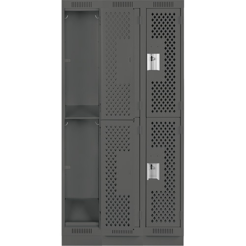 Clean Line Lockers, 2 -tier, Bank of 3, 36" x 18" x 76", Steel, Charcoal, Rivet (Assembled), Perforated Consource