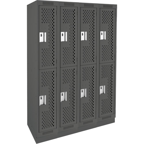 Clean Line Lockers, 2 -tier, Bank of 4, 48" x 18" x 76", Steel, Charcoal, Rivet (Assembled), Perforated Consource