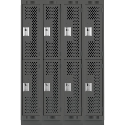 Clean Line Lockers, 2 -tier, Bank of 4, 48" x 18" x 76", Steel, Charcoal, Rivet (Assembled), Perforated Consource