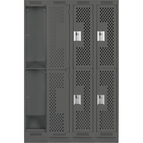 Clean Line Lockers, 2 -tier, Bank of 4, 48" x 18" x 76", Steel, Charcoal, Rivet (Assembled), Perforated Consource