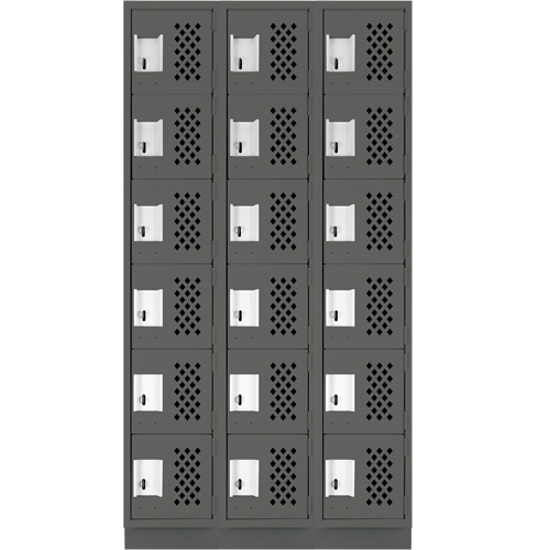 Assembled Lockerettes Clean Line Perforated Economy Lockers, 6 -tier, Bank of 3, 18" x 72" x 12", Steel Consource