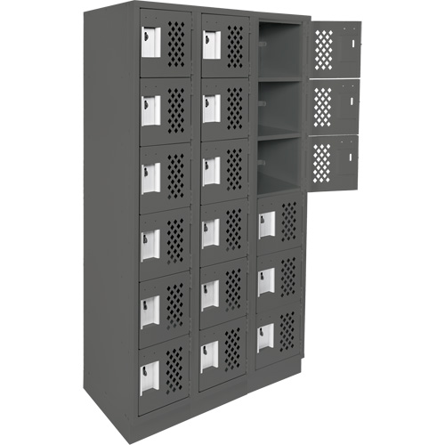 Assembled Lockerettes Clean Line Perforated Economy Lockers, 6 -tier, Bank of 3, 18" x 72" x 12", Steel Consource