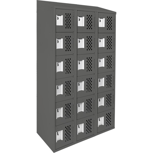 Assembled Lockerettes Clean Line Perforated Economy Lockers, 6 -tier, Bank of 3, 18" x 72" x 12", Steel Consource