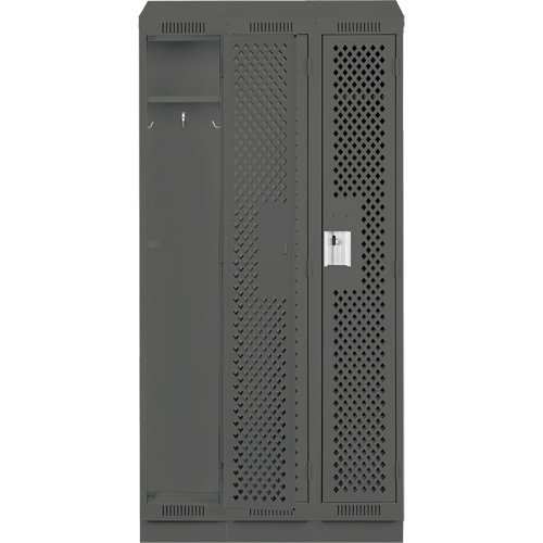 Clean Line Lockers, Bank of 3, 36" x 12" x 82", Steel, Charcoal, Rivet (Assembled), Perforated Consource