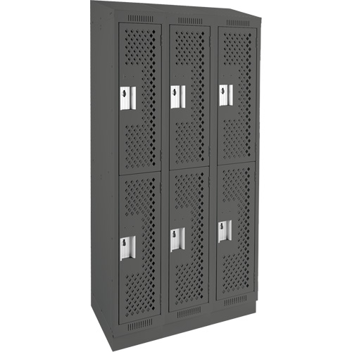 Clean Line Lockers, 2 -tier, Bank of 3, 36" x 15" x 82", Steel, Charcoal, Rivet (Assembled), Perforated Consource