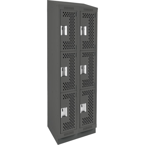 Clean Line Lockers, 3 -tier, Bank of 2, 24" x 15" x 82", Steel, Charcoal, Rivet (Assembled), Perforated Consource