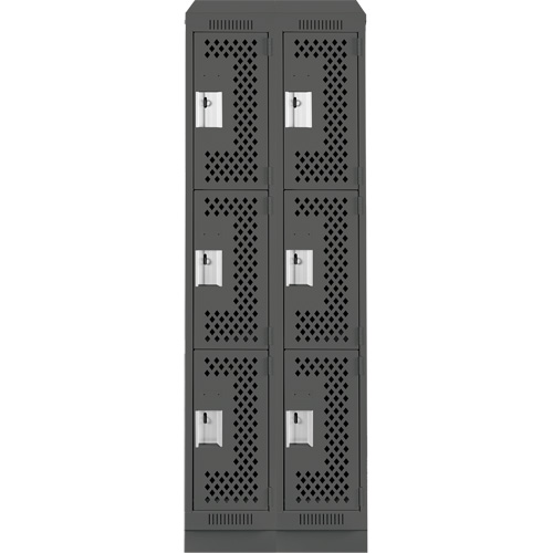Clean Line Lockers, 3 -tier, Bank of 2, 24" x 15" x 82", Steel, Charcoal, Rivet (Assembled), Perforated Consource