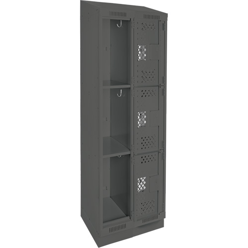 Clean Line Lockers, 3 -tier, Bank of 2, 24" x 15" x 82", Steel, Charcoal, Rivet (Assembled), Perforated Consource