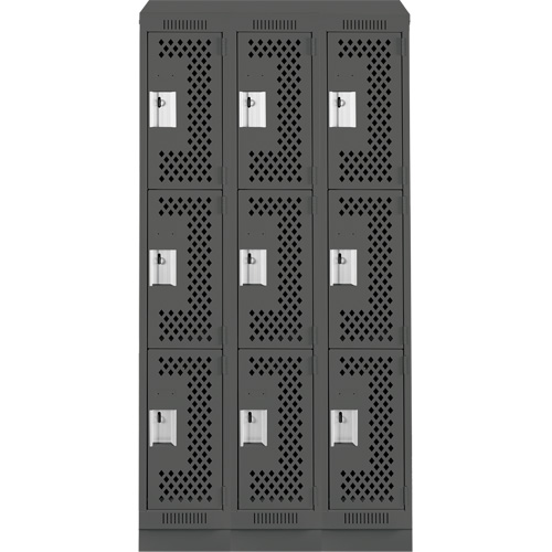Casiers Clean Line, 3 niveaux, Bloc de 3, 36" x 15" x 82", Acier, Charbon, Rivet (assembl&eacute;), Perfor&eacute; Consource