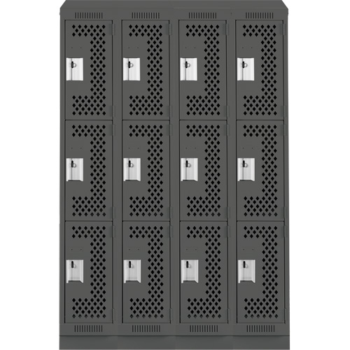 Casiers Clean Line, 3 niveaux, Bloc de 4, 48" x 18" x 82", Acier, Charbon, Rivet (assembl&eacute;), Perfor&eacute; Consource