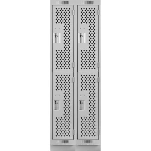 Casiers Clean Line, 2 niveaux, Bloc de 2, 24" x 18" x 76", Acier, Gris, Rivet (assembl&eacute;), Perfor&eacute; Consource