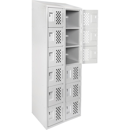 Assembled Lockerettes Clean Line Perforated Economy Lockers, 6 -tier, Bank of 2, 18" x 72" x 12", Steel Consource
