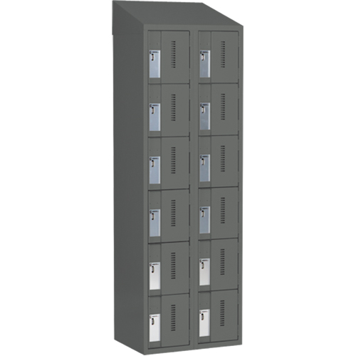 Concorde Heavy-Duty Lockers, 6 -tier, Bank of 2, 24" x 18" x 78", Steel, Charcoal, Welded (Assembled) Consource