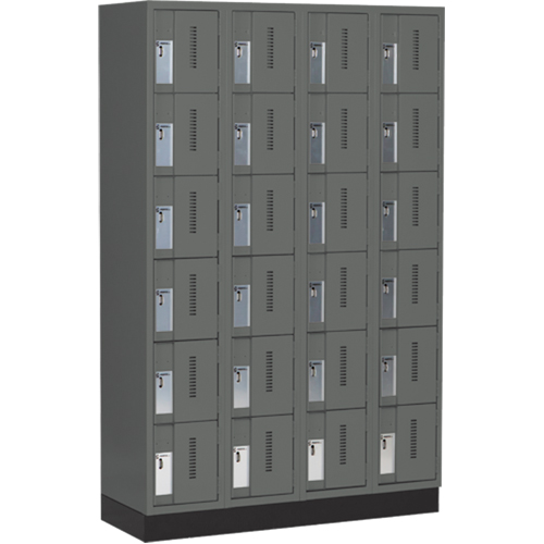 Concorde Heavy-Duty Lockers, 6 -tier, Bank of 4, 48" x 18" x 76", Steel, Charcoal, Welded (Assembled) Consource