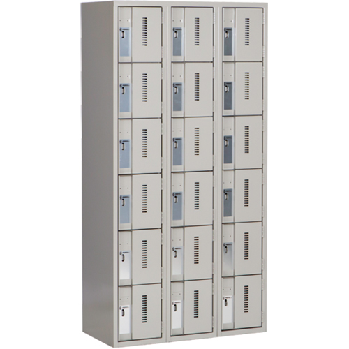 Concorde Heavy-Duty Lockers, 6 -tier, Bank of 3, 36" x 18" x 72", Steel, Grey, Welded (Assembled) Consource