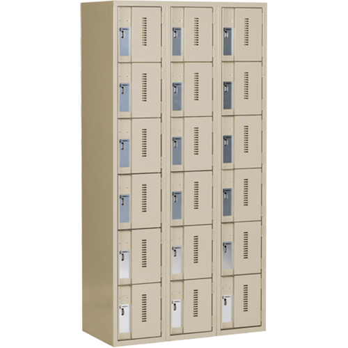 Concorde Heavy-Duty Lockers, 6 -tier, Bank of 3, 36" x 18" x 72", Steel, Beige, Welded (Assembled) Consource
