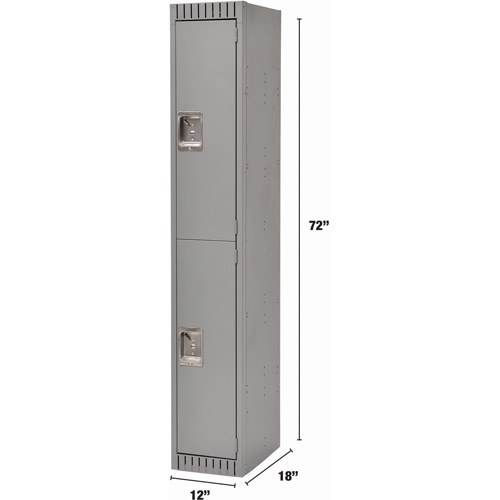 Lockers, 2 -tier, 12" x 18" x 72", Steel, Grey, Knocked Down Consource