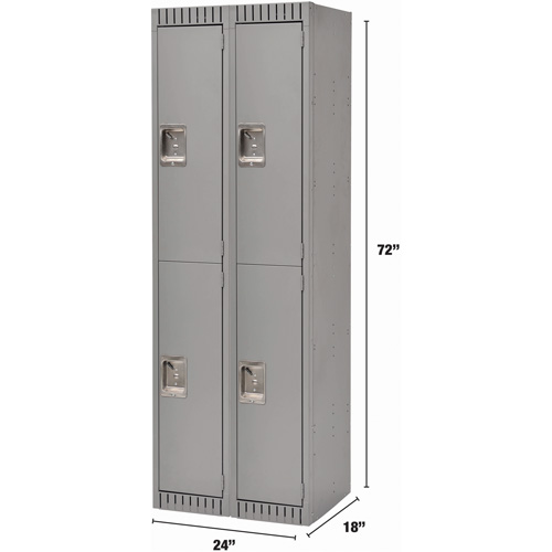 Lockers, 2 -tier, Bank of 2, 24" x 18" x 72", Steel, Grey, Rivet (Assembled) Consource
