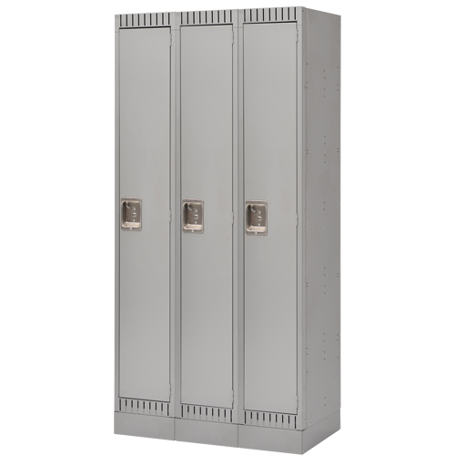 Lockers, Bank of 3, 36" x 18" x 76", Steel, Grey, Knocked Down Consource